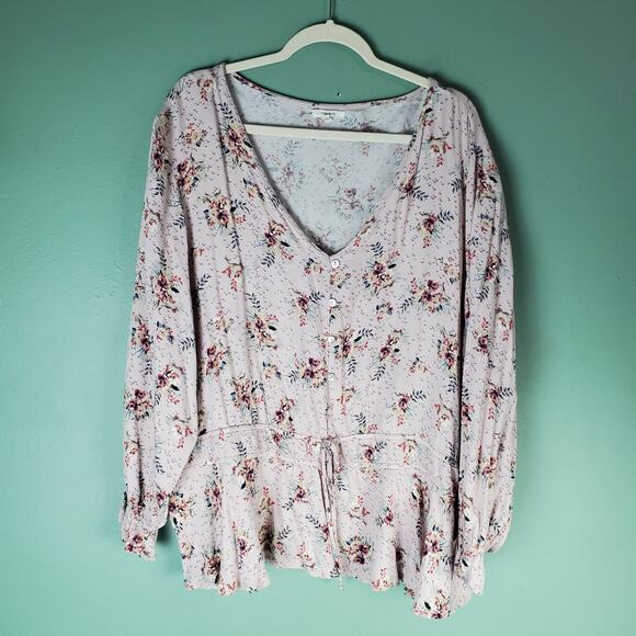 Maurices Womens Plus Size Pink Floral Print Smock Waist Blouse Top Size 3 - Picture 1 of 6